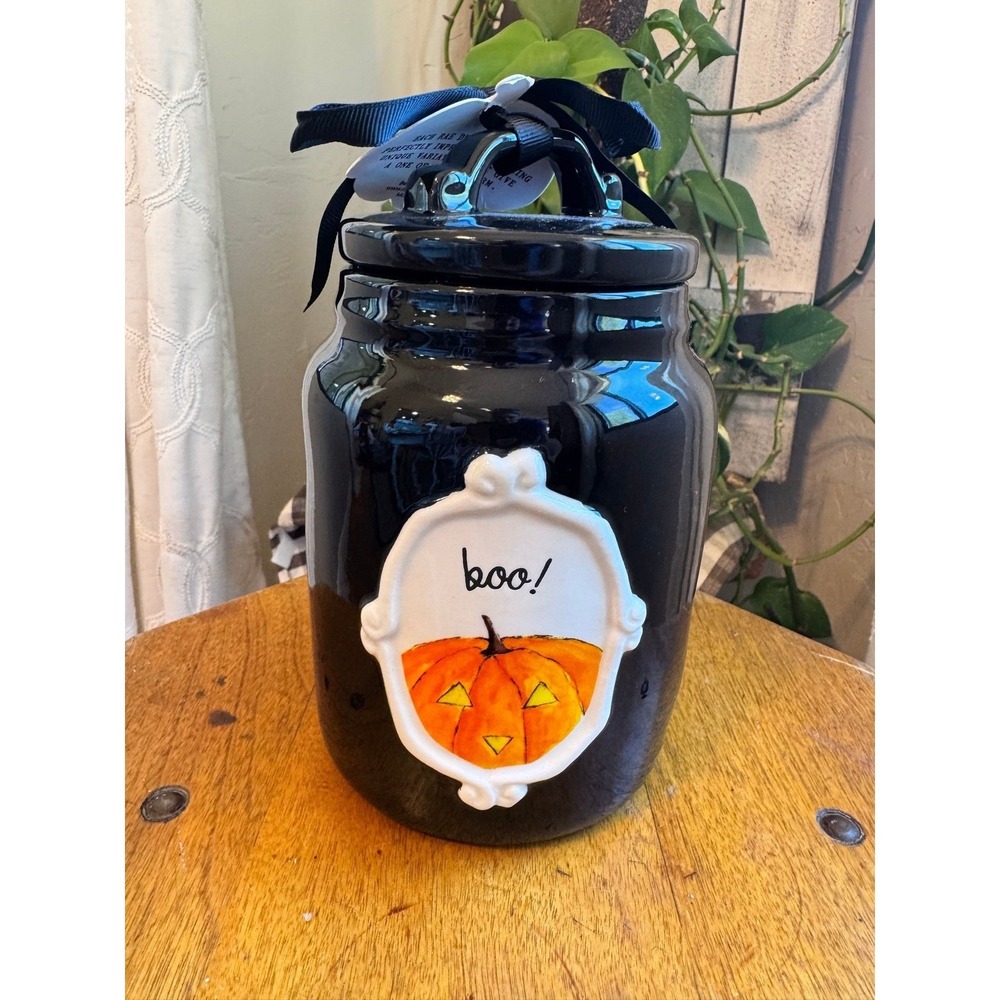 Rae Dunn "boo!" Black canister Halloween pumpkin Goth